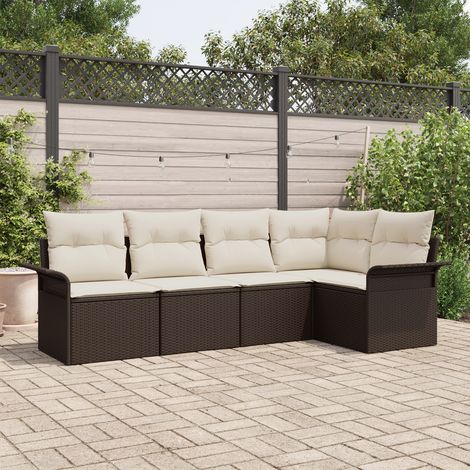 Garden Sofa Set 5 pcs Brown Poly Rattan vidaXL (1/5)