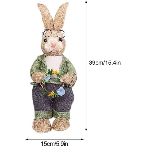 Lapin artificiel en paille, adorable figurine de lapin de Pâques, accessoire de décoration pour la maison (1/3)
