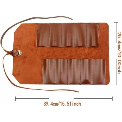Tool Rouleau de sac en cuir Pochette 10 poches Multi-user Organizer Wrap pour Woodworking Clé Clé brun clair, poche à outils, (1/3)