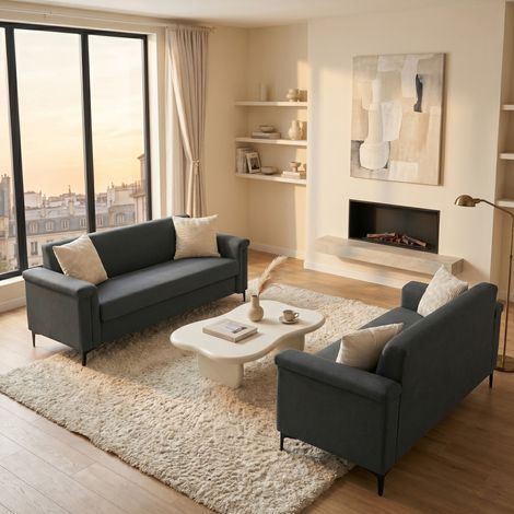 2-Sitzer-Sofa, weich gepolstert, robuster Rahmen, Polyesterstoff, Dunkelgrau (1/5)