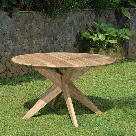 Table ronde en teck recyclé D 135 cm Sakai (1/5)