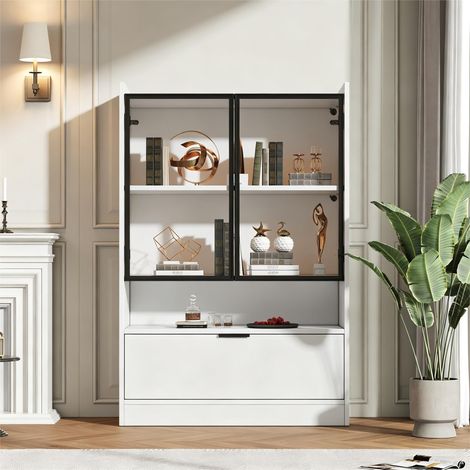 Vitrine blanche mate à LED avec portes en verre (1/5)