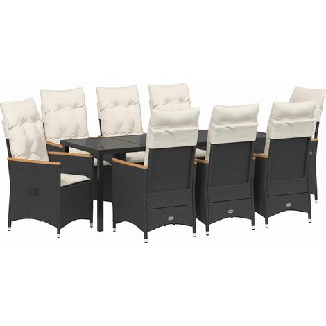 Maison Exclusive - Set da Pranzo per Giardino con cuscino 9 pcs Nero polyrattan