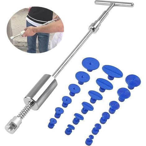 Lauwexe – Kit de réparation de carrosserie 19 pièces – Extracteur de bosses type T avec marteau coulissant – Acier trempé et inox – Pour voitures et appareils électroménagers (1/5)