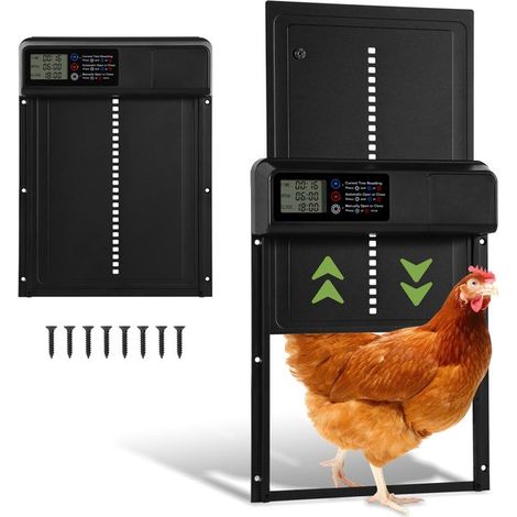 Porta automatica per pollaio - Con timer - Chickenguard - Sportello per pollai - Recinto per pollai - IPX4 - Display LCD