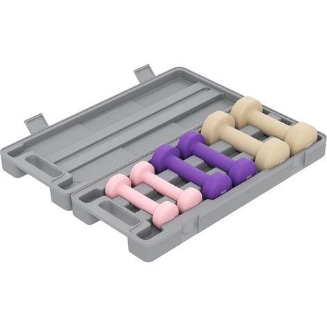 HOMCOM juego de 6 mancuernas 3 pares 1,5 kg 1 kg 0,5 kg con revestimiento mancuernas de PU con maletín, para ejercicio y entrenamiento en casa