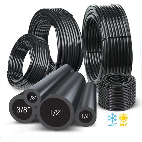 Tuyau d'arrosage automatique PE (5/8 mm, 20 m) de 50 à 5 m, 1/4'', 5/8 mm, 3/8'', 1/2'', pour jardinage et bricolage. Système de drainage goutte à goutte avec perforateur. (1/4)