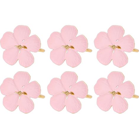 Set aus 6 eleganten Serviettenringen mit Blumenmuster aus rosa Zinklegierung zur Dekoration Ihres Tisches bei einer Feier (Babyparty, Hochzeit, Bankett). (1/5)