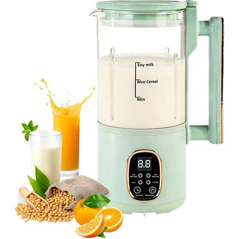 Machine à lait de soja de 800 ml, pour laits végétaux maison, avec 20 lames, hublot, menus intelligents, arrêt automatique, maintien au chaud et autonettoyage.
