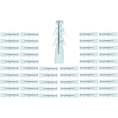 50x Cheville à expansion classique universelle pour matériaux solides en nylon PA6 sans collerette Mur Plafond Béton Plâtre Multifonction Vis Visserie Fixation, 10 x 60mm