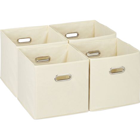 Relaxdays Aufbewahrungsbox 4er Set, faltbare Regalboxen, HxBxT: 30x30x30 cm, mit Griffen, Faltboxen für Regale, beige