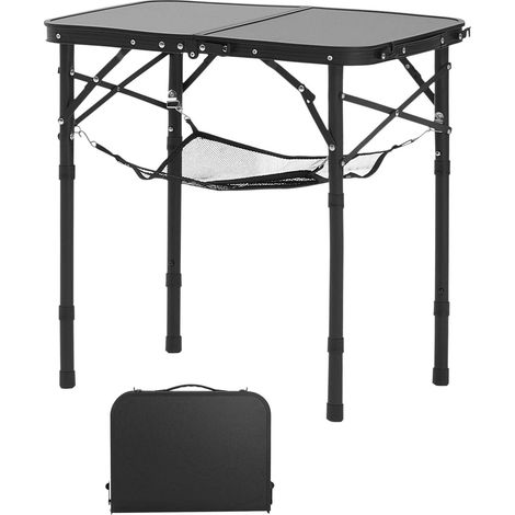Table de Camping Pliable, Hauteur Réglable, Table d'Appoint Portable en Aluminium et MDF, avec Étagère en Maille et Poignée de Transport, Légère et Compacte pour Pique-Nique, BBQ, Cuisine en Extérieur (1/5)