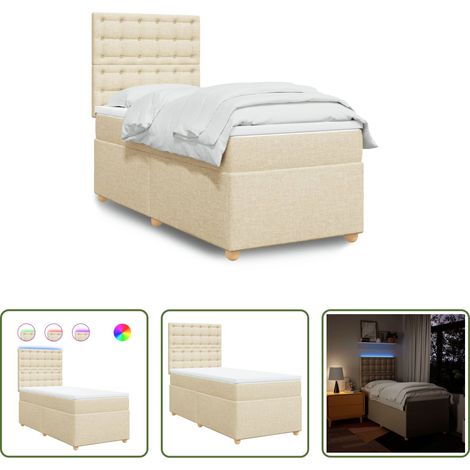vidaXL Surmatelas - Sommier à lattes de lit avec matelas Crème 80x200 cm Tissu (1/5)