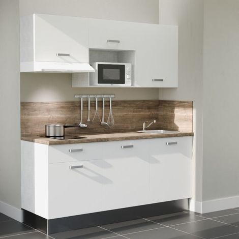 Kochnischen K30L-PT - 180 cm - Laminatplan, spüle Edelstahl, - Weiße Front - Laminatplatte aus Holz - Kredenzen ja + Haushaltsgeräte weiß (1/5)