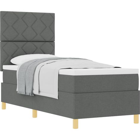 Lit simple Lit adulte Lit à ressorts avec matelas Gris foncé 80 x 200 cm tissu (1/5)