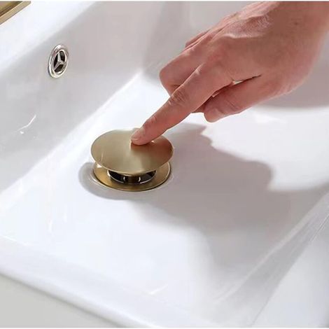 Bonde de lavabo en laiton avec système de vidage automatique, bouchon de vidange pour lavabo avec trou de trop-plein, kit de robinetterie de salle de bain, filtre de vidange. (1/3)