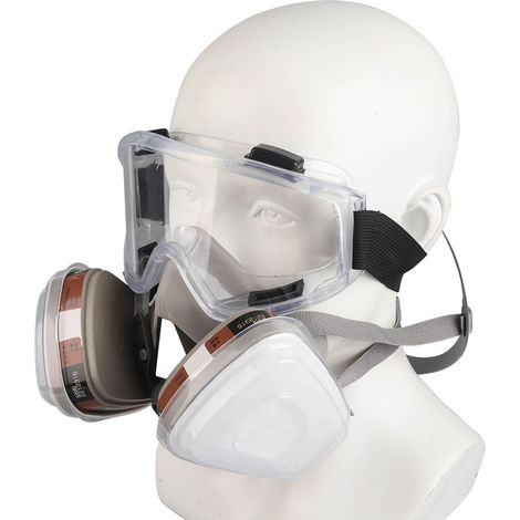 Wiederverwendbare Halbgesichtsmaske mit Schutzbrille, Filter und zusätzlichem Filter, geeignet zum Sprühen von Farbe und Chemikalien. (1/5)