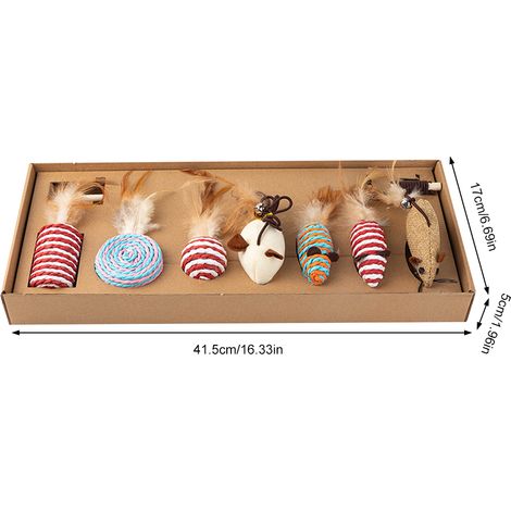 Ensemble de 7 jouets amusants pour chats : baguette à mouches en forme de souris artificielle, accessoire pour animaux de compagnie. (1/5)