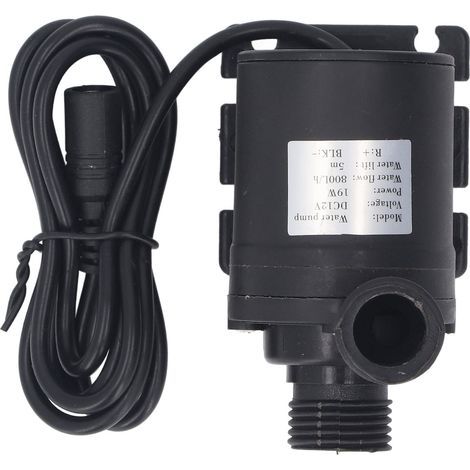 Pompe submersible silencieuse, hauteur de refoulement 5 m, débit 800 l/h (200 GPH), idéale pour fontaines, bassins hydroponiques et aquariums. Entrée/sortie 20 mm, 6-12 V CC. (1/5)