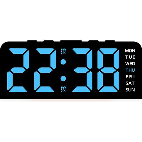 Gran despertador digital con pantalla LED de 6,3 pulgadas, brillo ajustable, superficie reflectante de 12/24 horas, visualización de temperatura y fecha. (1/5)