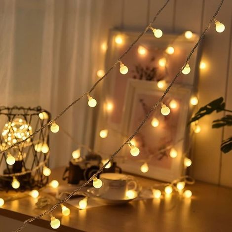 Guirlande lumineuse LED étanche pour l'extérieur Sur pies 5 m 50 boules LED White chaud Éclairage de Noël pour chambre d'enfant, balcon, fête, decor (1/5)