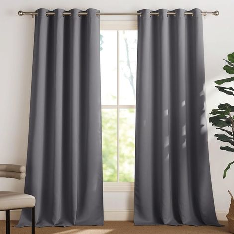 Lot de 2 Gris Rideau Occultant Thermique Isolant Anti Froid et Chaleur 140x240 (lxH) Tenture Opaque à Oeillets Isolation Lumiere Uv Decoration Chambre (1/5)