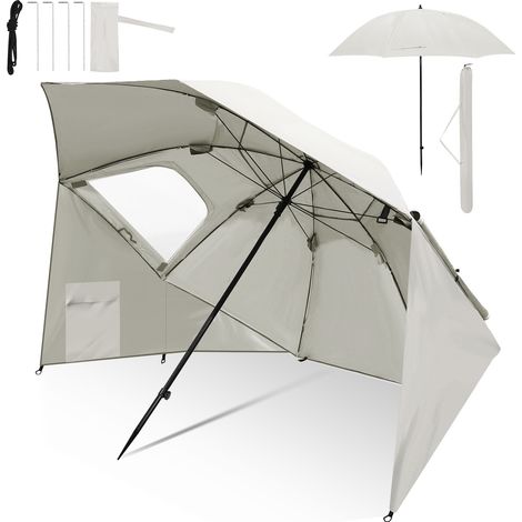 TolleTour Strandschirm 210 cm mit Tragetasche, UV50+ Sonnenschutz, neigbar, leichter Gartenschirm für Strand Camping Terrasse Beige