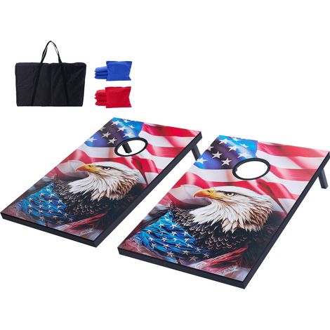 Jeu de Cornhole 92 x 60 cm, Planche de Jeu de Poche Portable, Babette en Bois MDF, avec 8 Sacs de Haricots et Étui de Transport, pour Intérieur Extérieur Jardin Arrière-cour Plage Camping (1/5)
