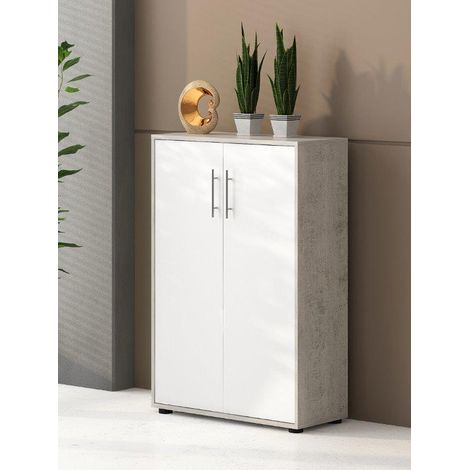 LIBRERIA MOD. OMEGA II CM 78.5X33.6 H. 118 CEMENTO E BIANCO FRASSINATO (1/5)