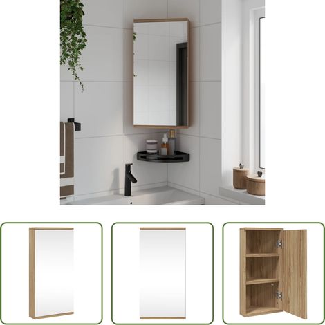 vidaXL Rangement salle de bain - Armoire de bain à miroir d'angle chêne 30x24x60 cm (1/5)
