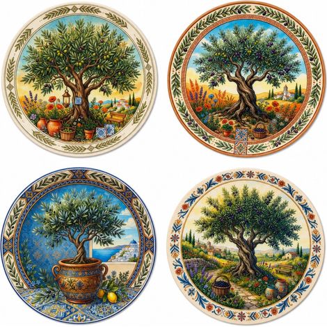 Set de 4 salvamanteles de porcelana olivo verde crudo 20 cm (1/3)