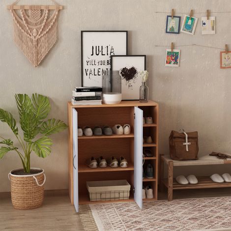 Zapatero de pared delgado, mueble multiusos con 2 puertas y estantes ajustables para dormitorio y recibidor, fabricado en madera, 80x32x91cm (1/5)