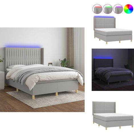 Boxspringbett mit Matratze & LED Hellgrau 140x190 cm Stoff - Boxspringbett - Doppelbett - Schlafsofa - Lattenrost - Bettrahmen (1/5)
