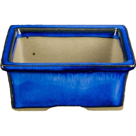 Vaso per bonsai Giapponese Morrisan rettangolare in gres smaltato blu 9x7x3,5 cm - B02-8-3B
