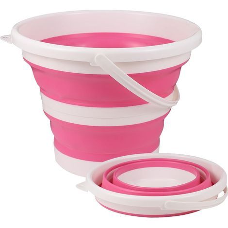 Collapsible silicone bucket for camping, travel, car washing and household use (pink) (3 liters) (1/5)