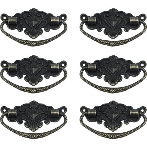Bote en bois de tiroir de meuble de style antique en métal, bouton de poignée à bord floral, bronze - paquet de 6 (1/5)