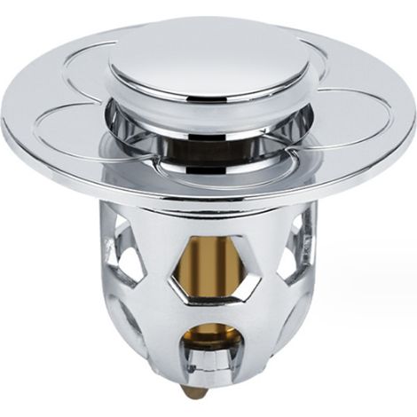 Bonde Lavabo - Bonde À Clapet À Bouton-Poussoir - Diamètre Intérieur 3,4 À 4 Cm - Joint En Silicone - Finition Chromée - 1 Pièce (1/5)