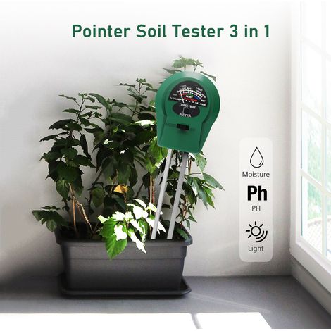Misuratore di umidità del terreno 3 in 1 con puntatore, luce, pH e sonda multifunzionale, portatile, con illuminazione, pH e umidità, ideale per serre, giardini, prati, fattorie e frutteti. (1/5)