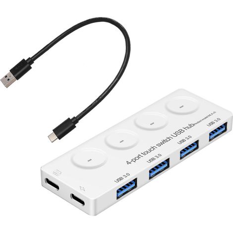 Hub USB 3.0, répartiteur USB 4 ports, hub de données USB léger avec interrupteur marche/arrêt individuel (1/4)
