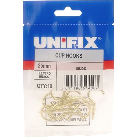 Unifix Cup Hooks Electro Brass - 25mm - Box of 50