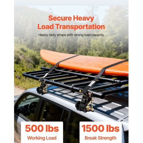 Sangles Cric Ladder Rack 47.6-50.8 mm Tube Rond Noir, 38 mm x 2.25 m avec Crochets J Double, 226.8 kg Renfort, Attache Cargo Camion (Lot 4) (1/5)
