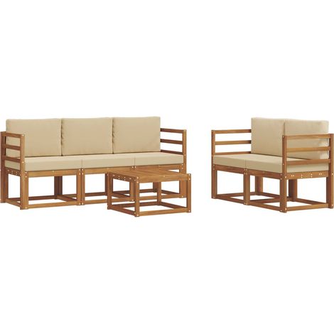 Conjunto de sofás de exterior con cojín 6 pcs Natural y Beige vidaXL