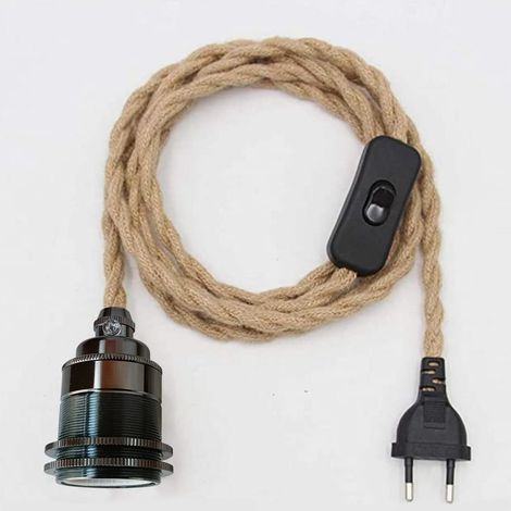 Douille de Lampe E27 Vintage avec Câble et Interrupteur,Suspendue Lustre Corde de Chanvre, DIY Suspension Luminaire Lampe Créative Lumière Pendante Industrielle, pour Maison, Chambre, Bar. (A) (1/5)