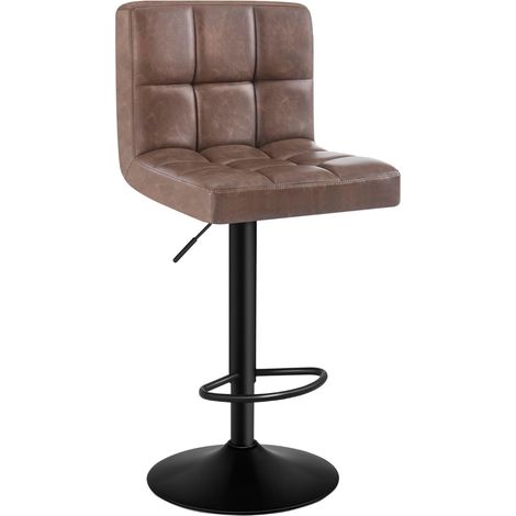 WOLTU Taburete de bar, juego de 1, patas de acero negro, asiento acolchado de piel sintética, marrón oscuro (1/4)