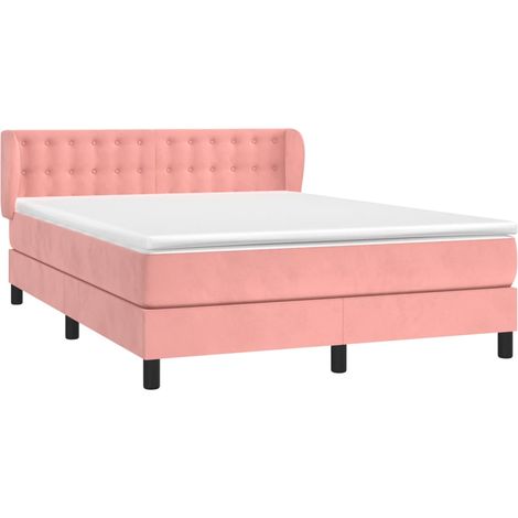 vidaXL Giroletto a Molle con Materasso Rosa 140x200 cm in Velluto (1/4)