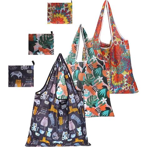 Set of 3 foldable, reusable, large capacity, portable, washable and stylish shopping bags (1/5)
