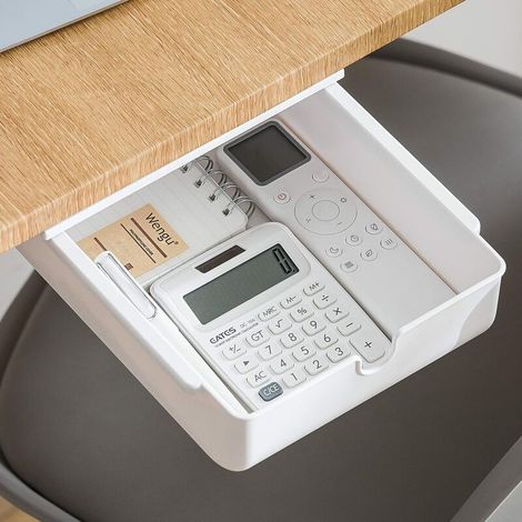 Organizer per cassetti sotto la scrivania (bianco), mini organizer per cassetti, organizer adesivo per cassetti da scrivania, scatola per cassetti nascosta (1/5)