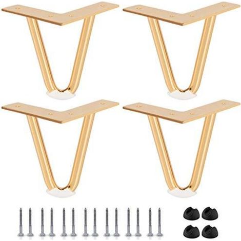 8-inch hairpin furniture legs, 4 pieces 10 mm metal table legs from Btowin with floor protectors and screws, industrial style for DIY benches, chairs, desks, gold