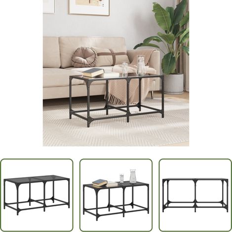 Wohnzimmer Tisch - Couchtisch mit Glasplatte Schwarz 78,5x40x40 cm Stahl (1/5)
