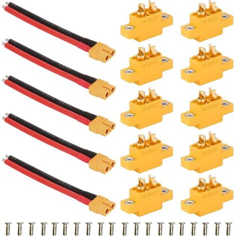 5 Pièces XT60 Connecteur Mâle avec Fil de 10cm 12AWG + 10 Pièces XT60E-M Connecteur (1/5)